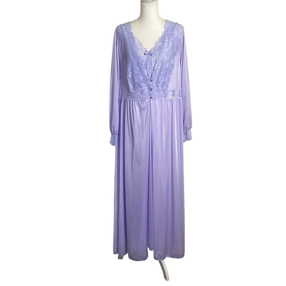 Shadowline Nightgown Robe Set Women 1X Purple Lace Romantic Sleepwear